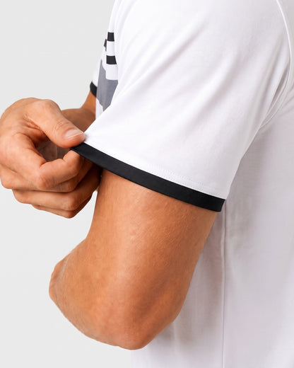 KZZ Men's Striped Print Color-Block Polo Shirt