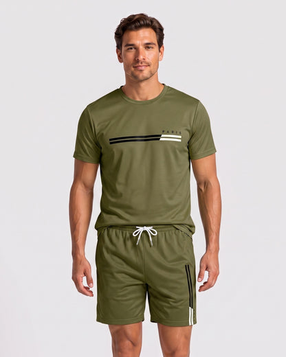 KZZ Men's Summer Regular-Fit Short-Sleeve T-Shirt and Shorts