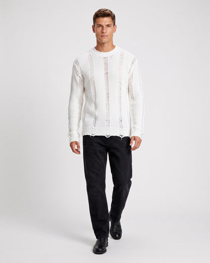 KZZ Men's Long-Sleeve Striped Cut-Out Knit Pullover