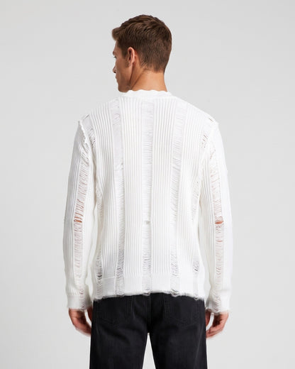KZZ Men's Long-Sleeve Striped Cut-Out Knit Pullover