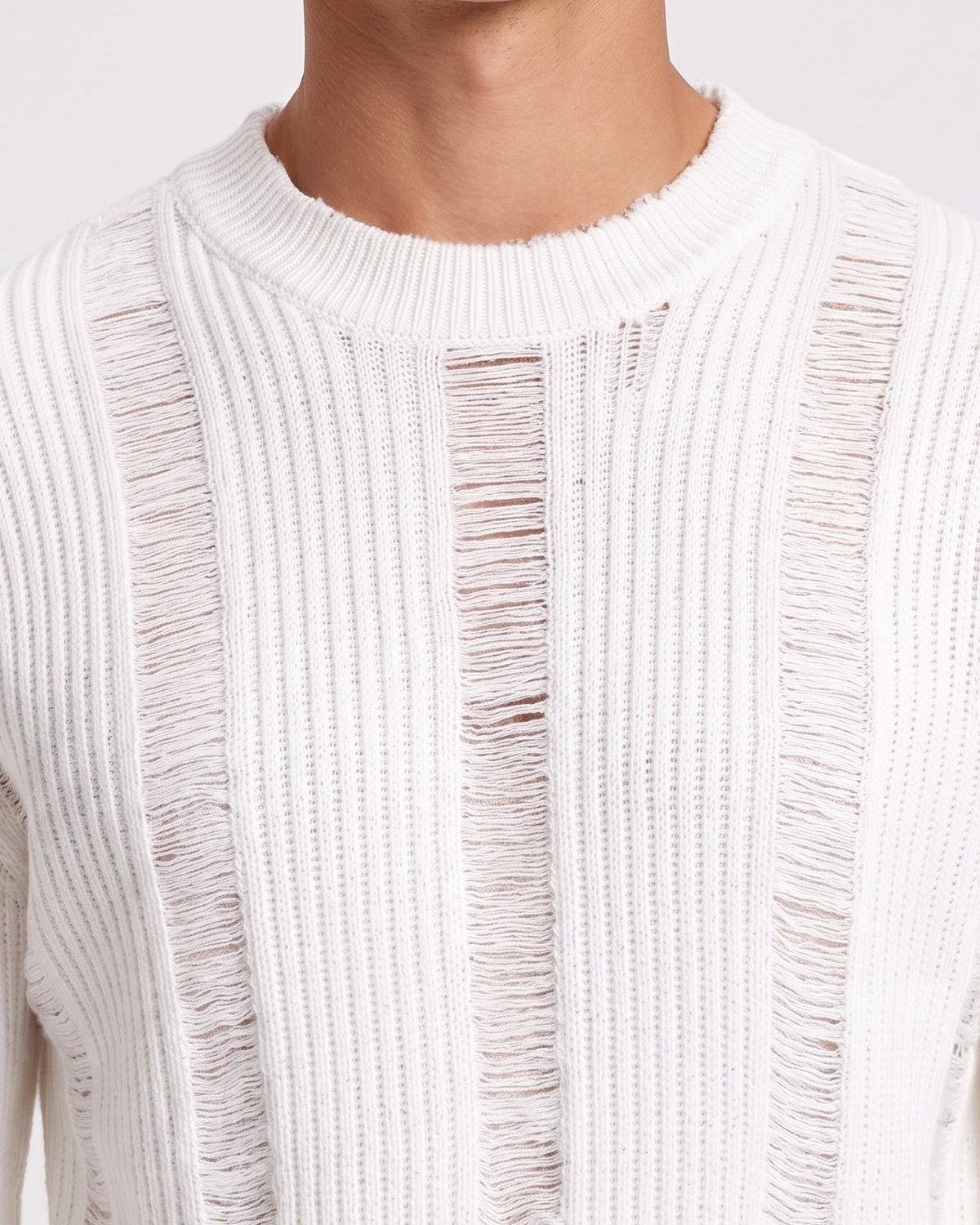 KZZ Men's Long-Sleeve Striped Cut-Out Knit Pullover