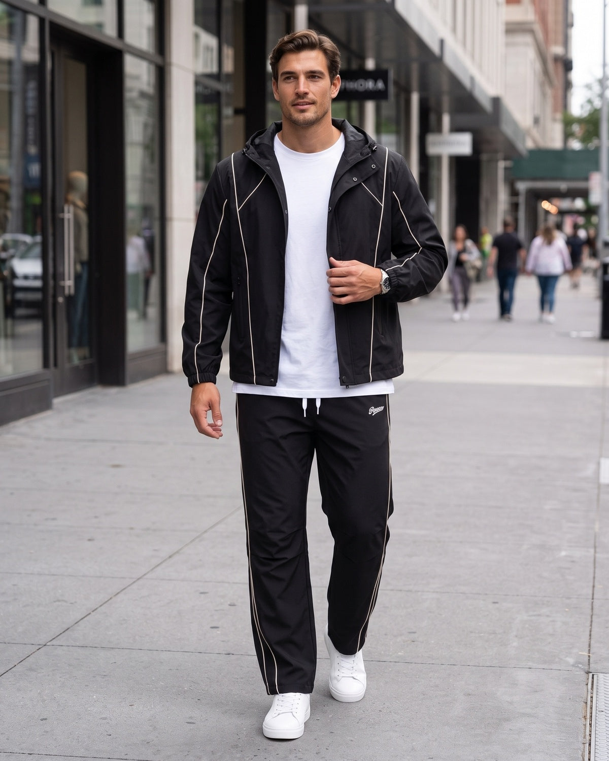 KZZ Men's two-piece black functional sportswear set