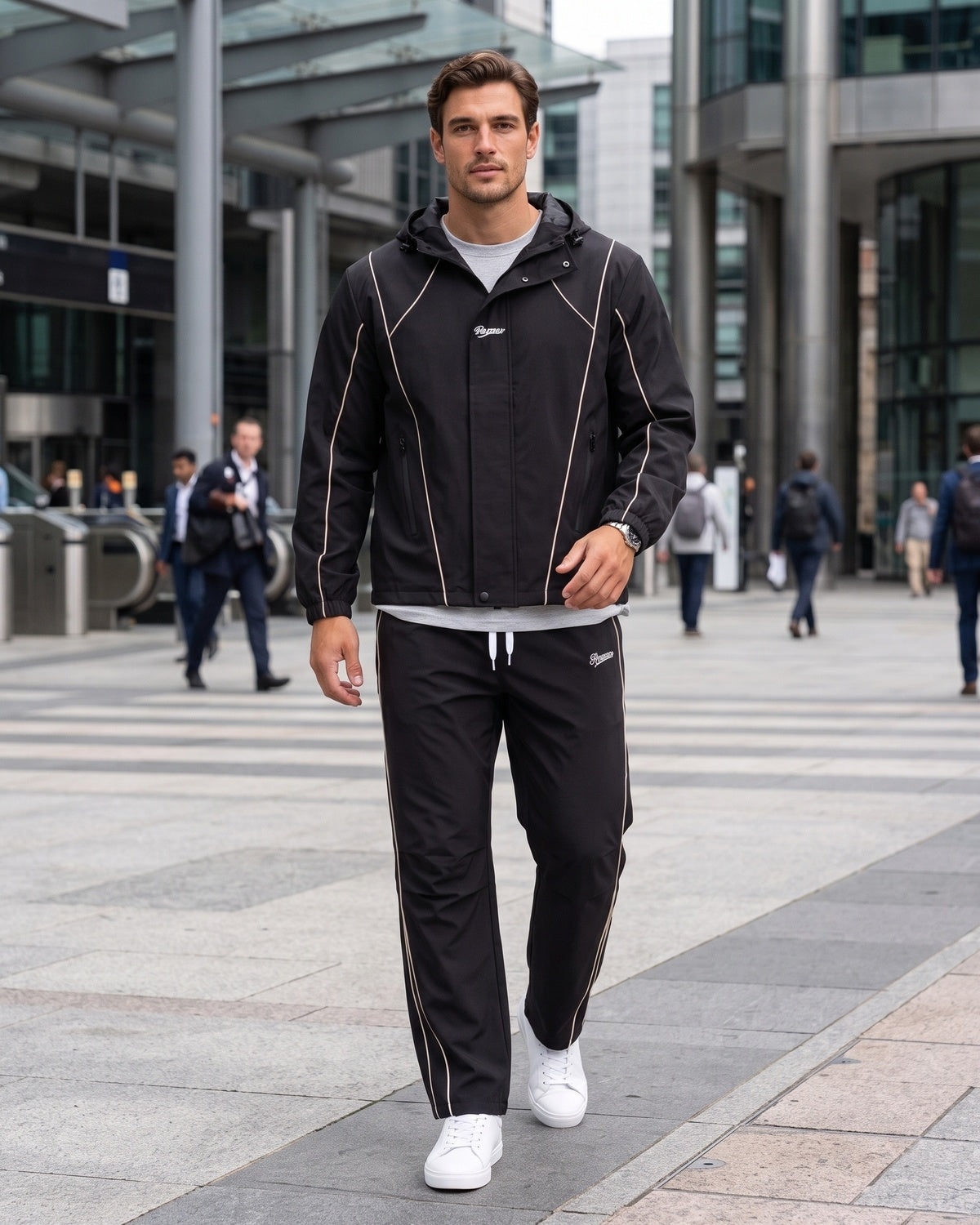 KZZ Men's two-piece black functional sportswear set