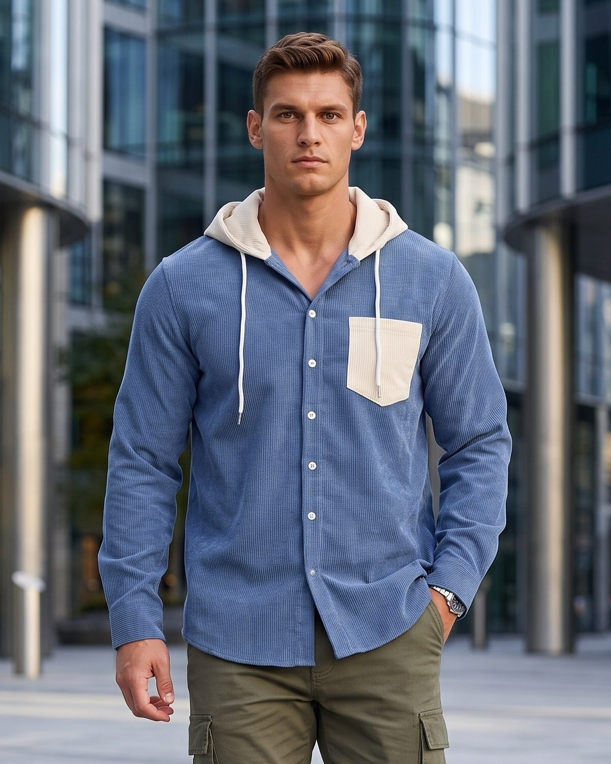 KZZ Men's color-blocked striped shirt jacket