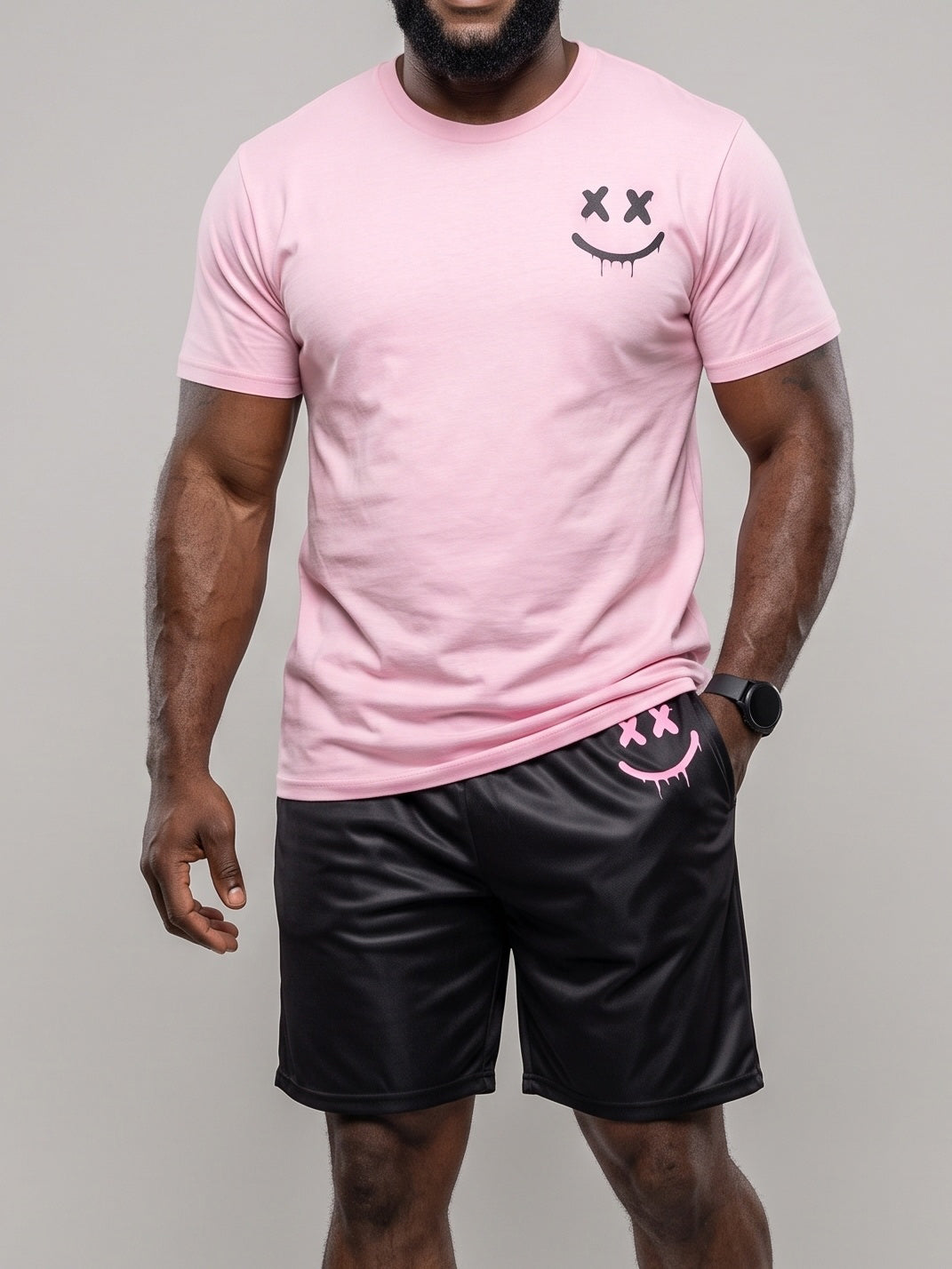KZZ Men's Printed Short-Sleeve T-Shirt and Shorts Set