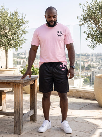 KZZ Men's Printed Short-Sleeve T-Shirt and Shorts Set
