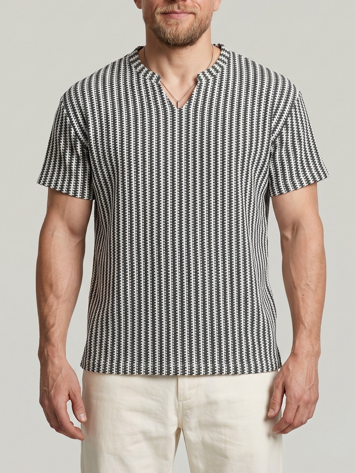 KZZ Men's Minimalist V-Neck Short-Sleeve Shirt