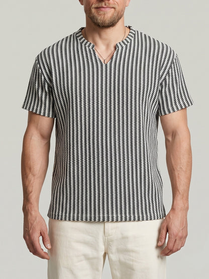 KZZ Men's Minimalist V-Neck Short-Sleeve Shirt