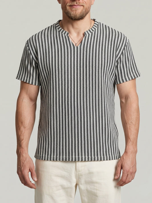KZZ Men's Minimalist V-Neck Short-Sleeve Shirt