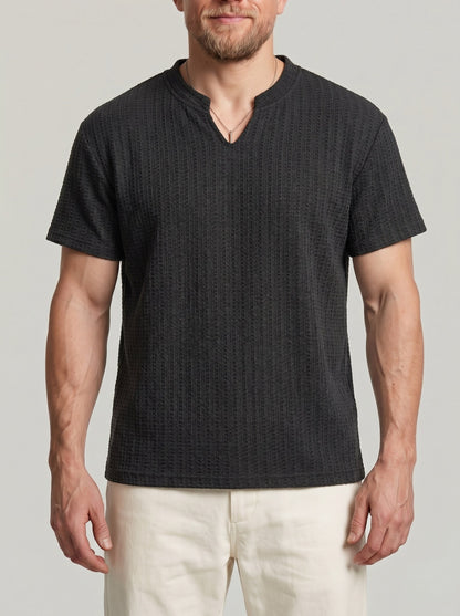KZZ Men's Minimalist V-Neck Short-Sleeve Shirt