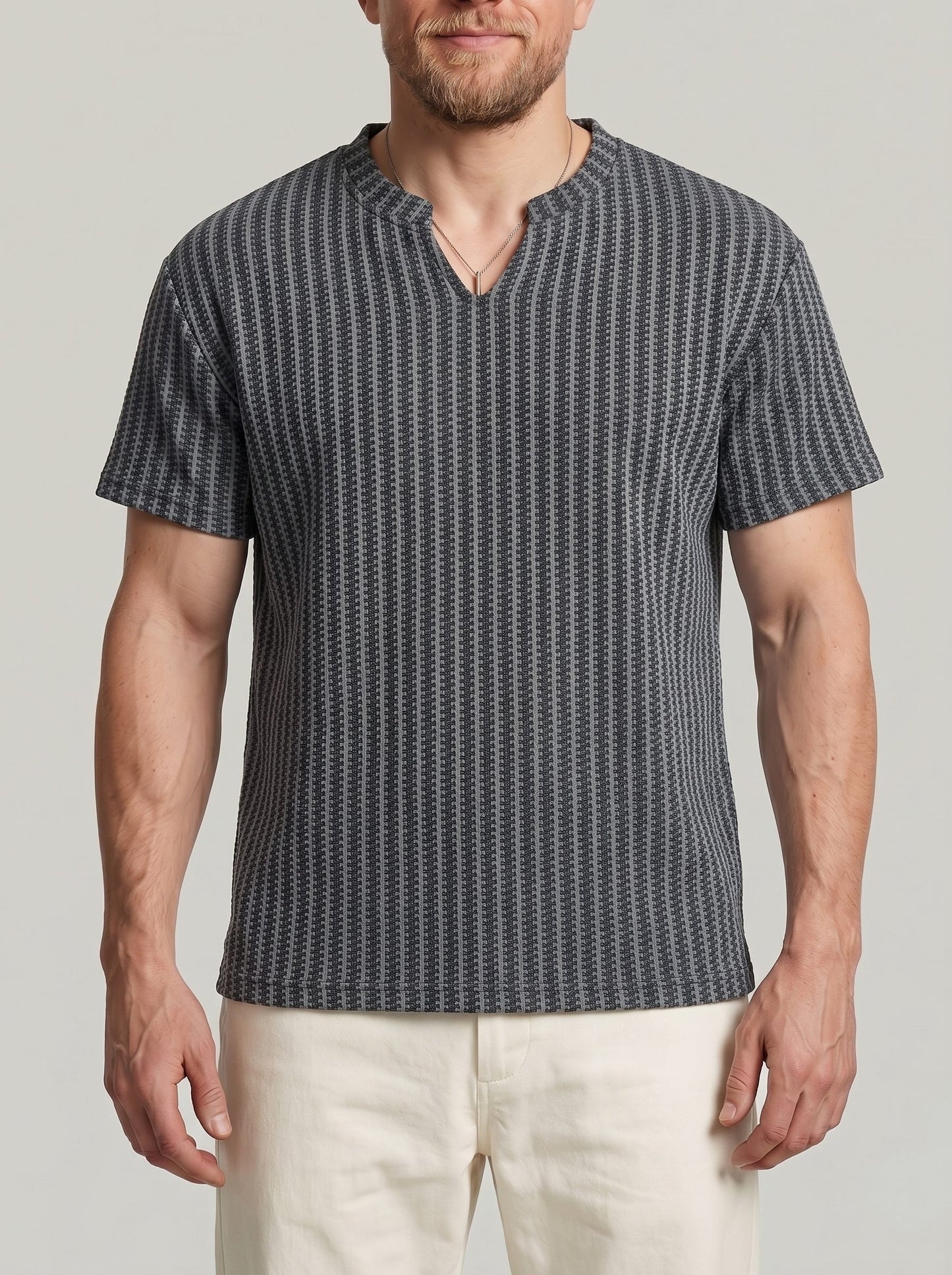 KZZ Men's Minimalist V-Neck Short-Sleeve Shirt