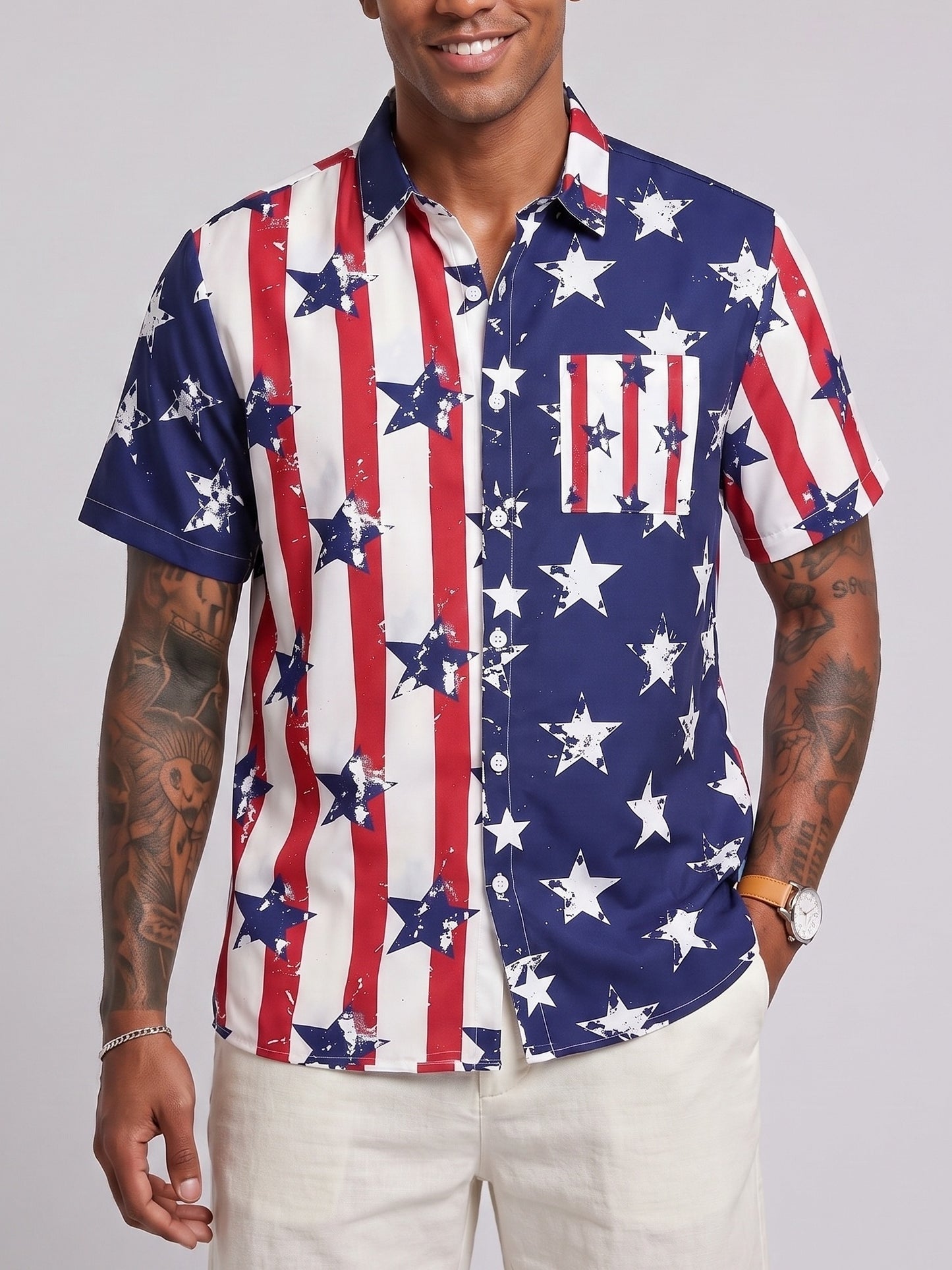 KZZ Men's short-sleeve button-down shirt