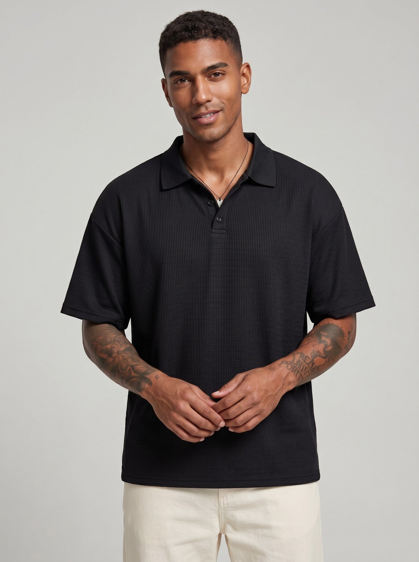 KZZ Men's Waffle-Knit Polo Shirt