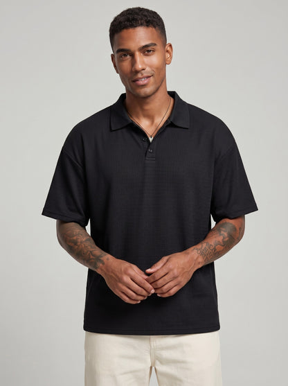 KZZ Men's Waffle-Knit Polo Shirt