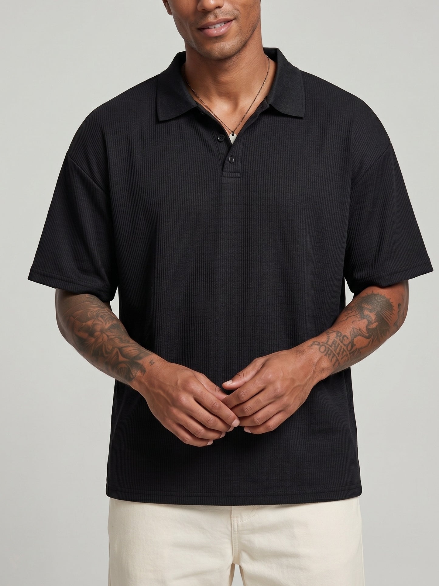 KZZ Men's Waffle-Knit Polo Shirt