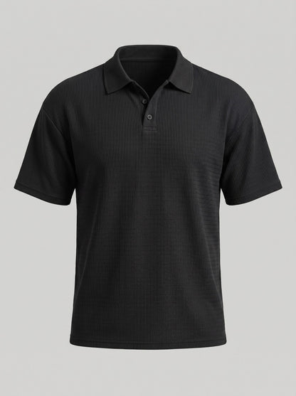 KZZ Men's Waffle-Knit Polo Shirt