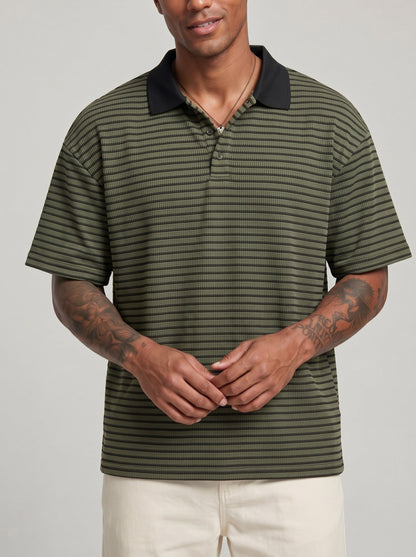 KZZ Men's Waffle-Knit Polo Shirt