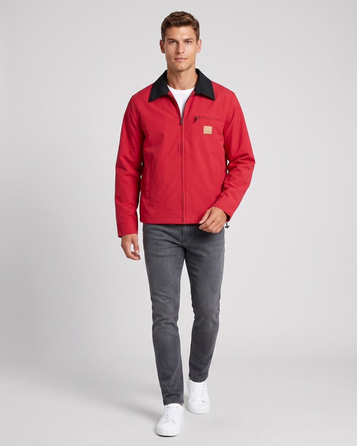 KZZ Men's Collared Zip-Up Cropped Jacket