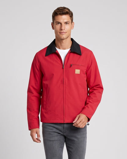 KZZ Men's Collared Zip-Up Cropped Jacket