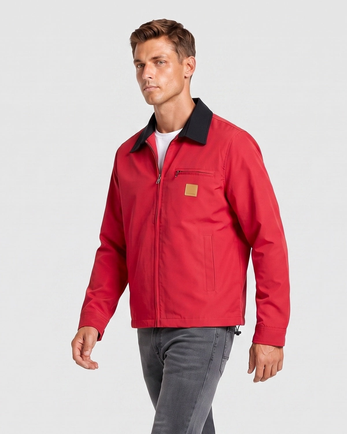 KZZ Men's Collared Zip-Up Cropped Jacket