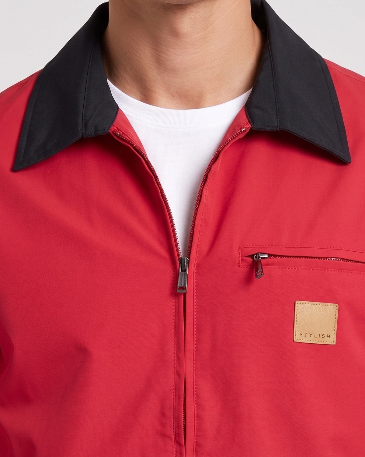 KZZ Men's Collared Zip-Up Cropped Jacket
