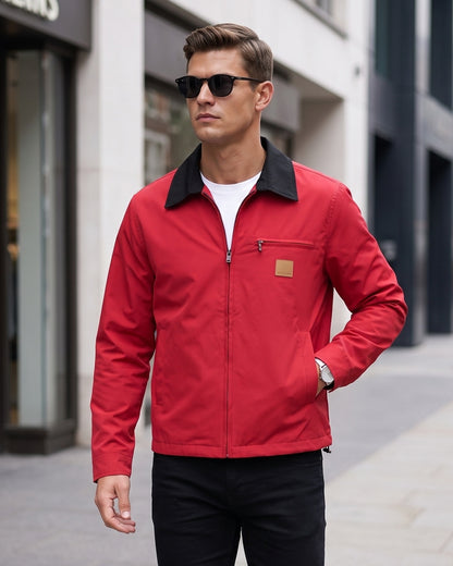 KZZ Men's Collared Zip-Up Cropped Jacket