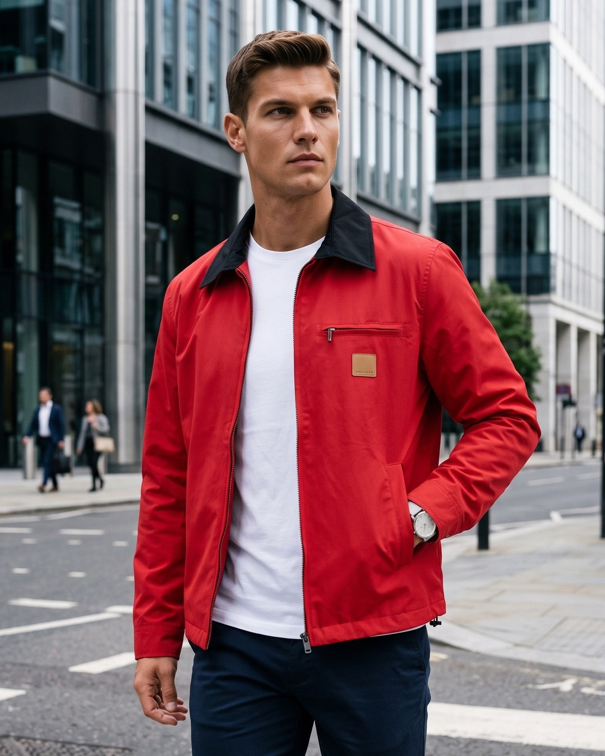 KZZ Men's Collared Zip-Up Cropped Jacket