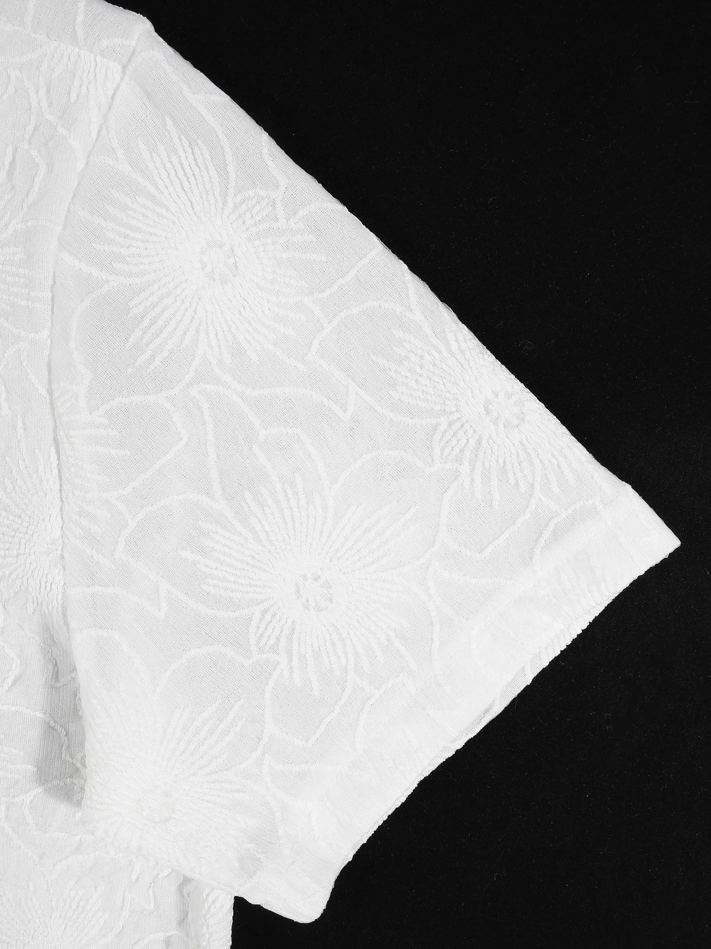 KZZ Men's White Short-Sleeve Shirt with Floral Texture