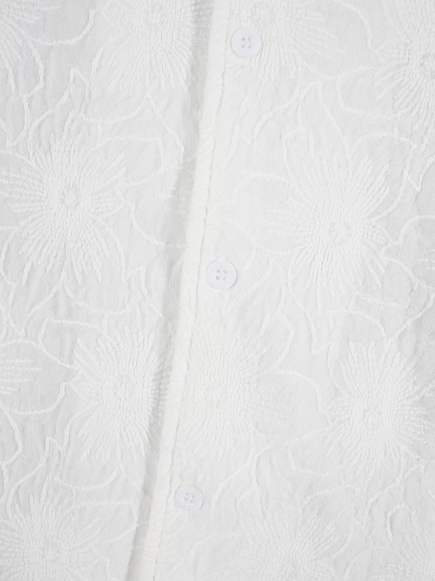 KZZ Men's White Short-Sleeve Shirt with Floral Texture