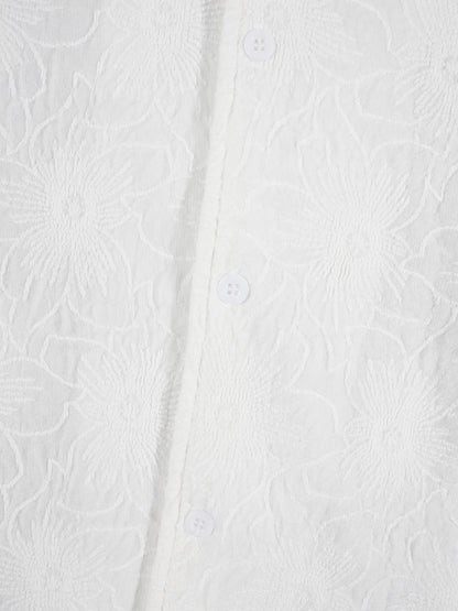 KZZ Men's White Short-Sleeve Shirt with Floral Texture