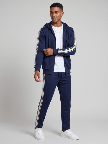 KZZ Men's Spring Hooded Half-Zip Long-Sleeve Top and Straight-Leg Pants