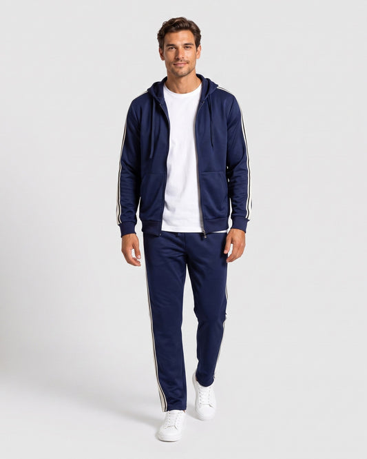 KZZ Men's Spring Hooded Half-Zip Long-Sleeve Top and Straight-Leg Pants