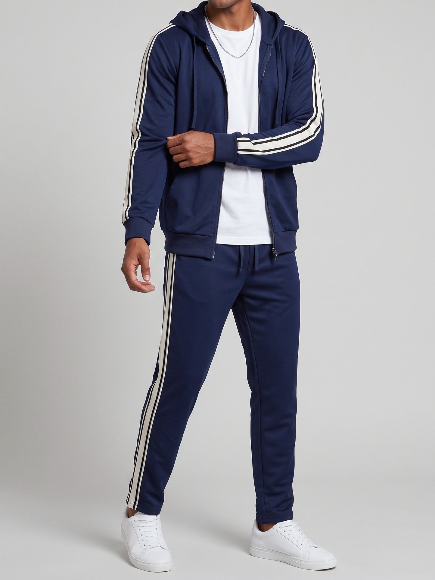 KZZ Men's Spring Hooded Half-Zip Long-Sleeve Top and Straight-Leg Pants