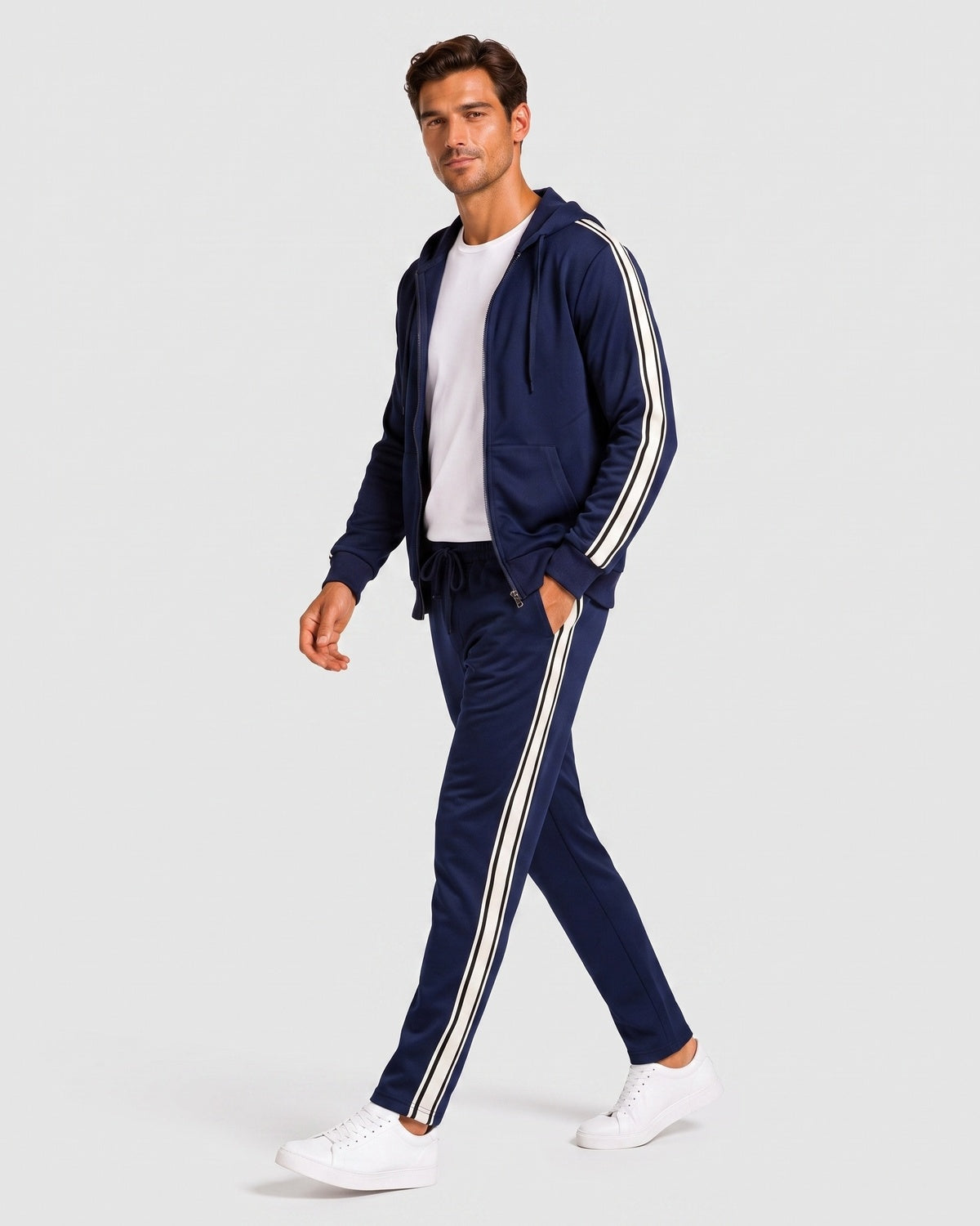 KZZ Men's Spring Hooded Half-Zip Long-Sleeve Top and Straight-Leg Pants