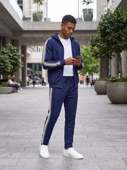KZZ Men's Spring Hooded Half-Zip Long-Sleeve Top and Straight-Leg Pants