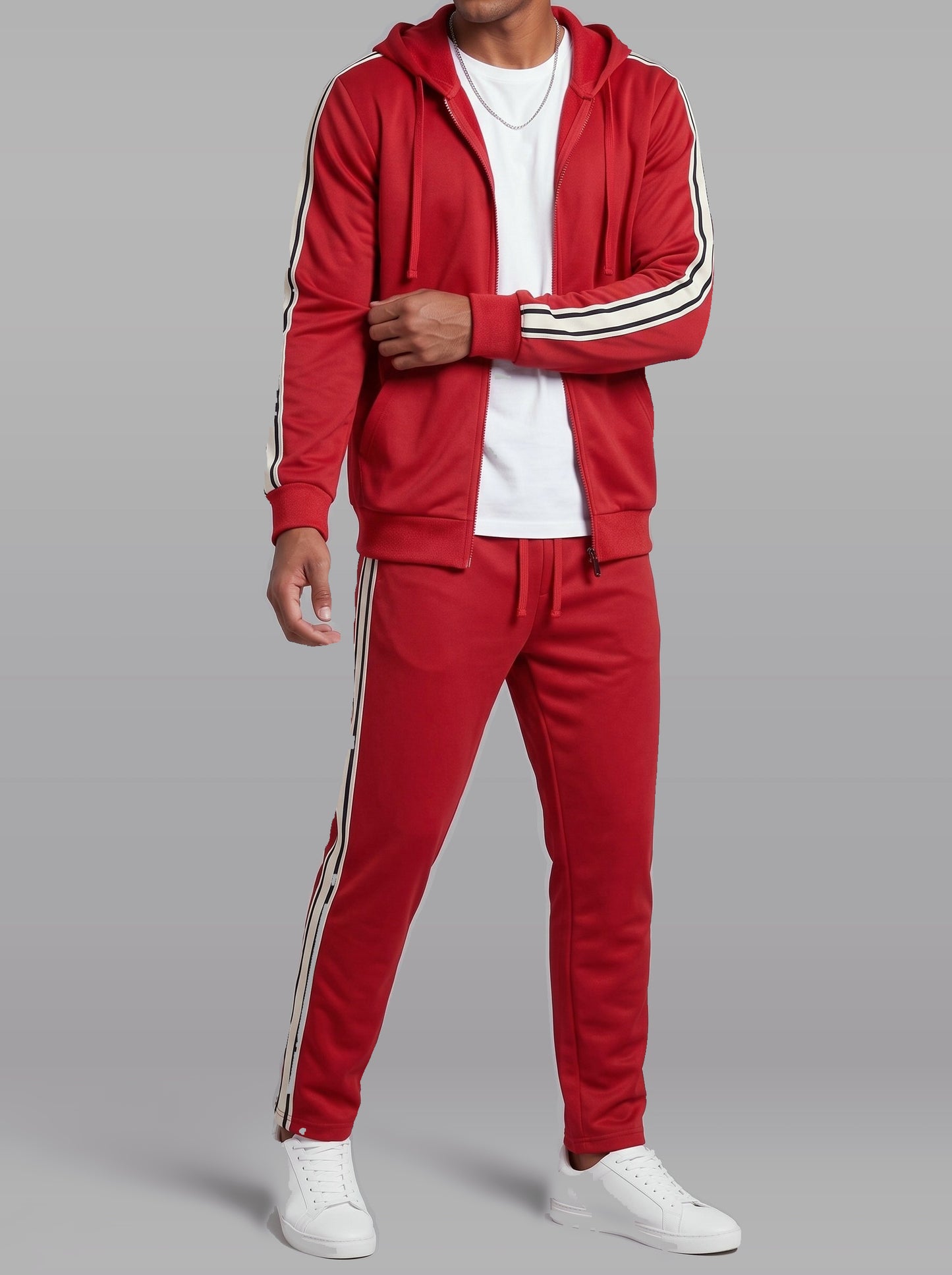 KZZ Men's Spring Hooded Half-Zip Long-Sleeve Top and Straight-Leg Pants