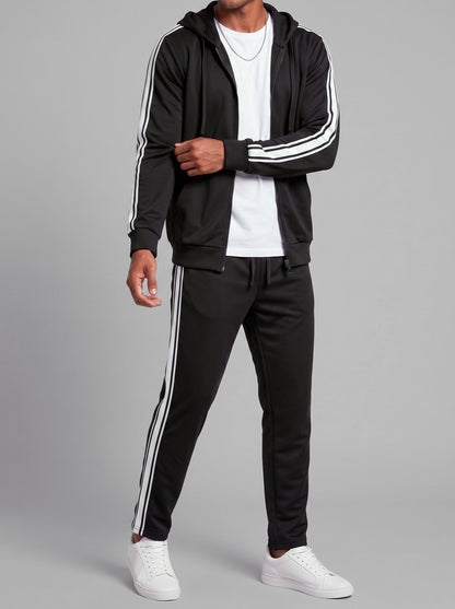 KZZ Men's Spring Hooded Half-Zip Long-Sleeve Top and Straight-Leg Pants