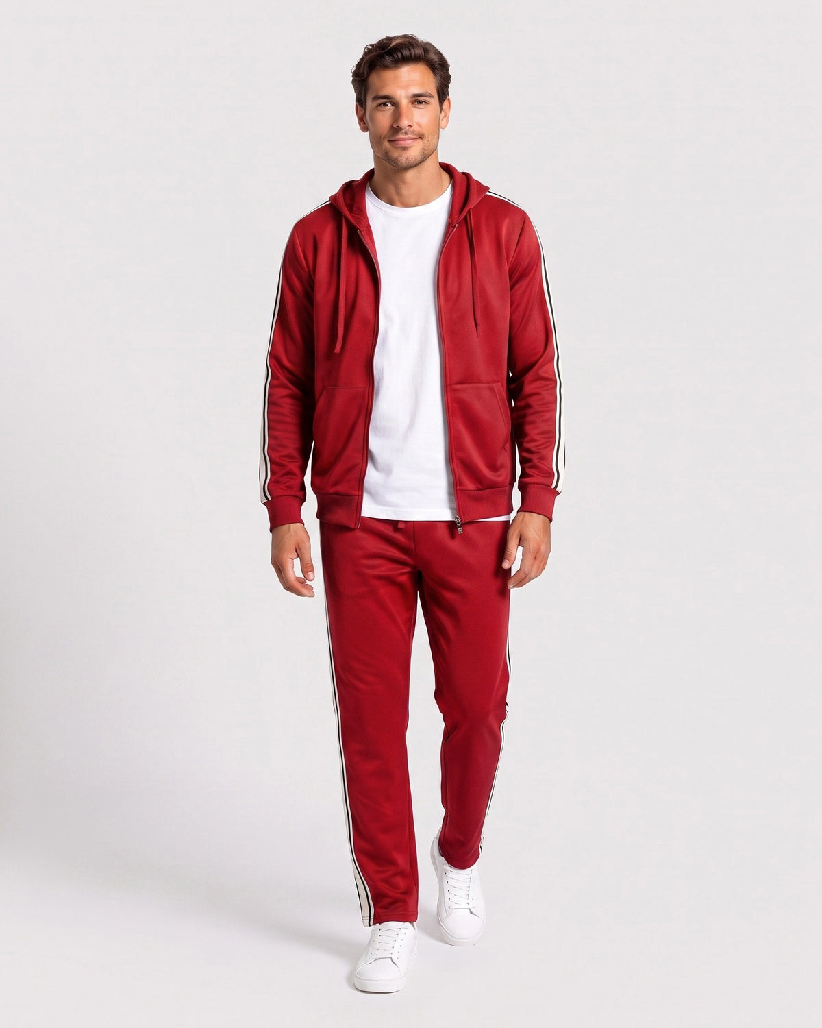 KZZ Men's Spring Hooded Half-Zip Long-Sleeve Top and Straight-Leg Pants