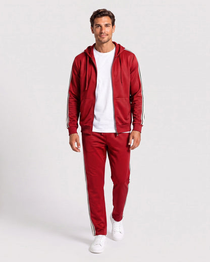 KZZ Men's Spring Hooded Half-Zip Long-Sleeve Top and Straight-Leg Pants