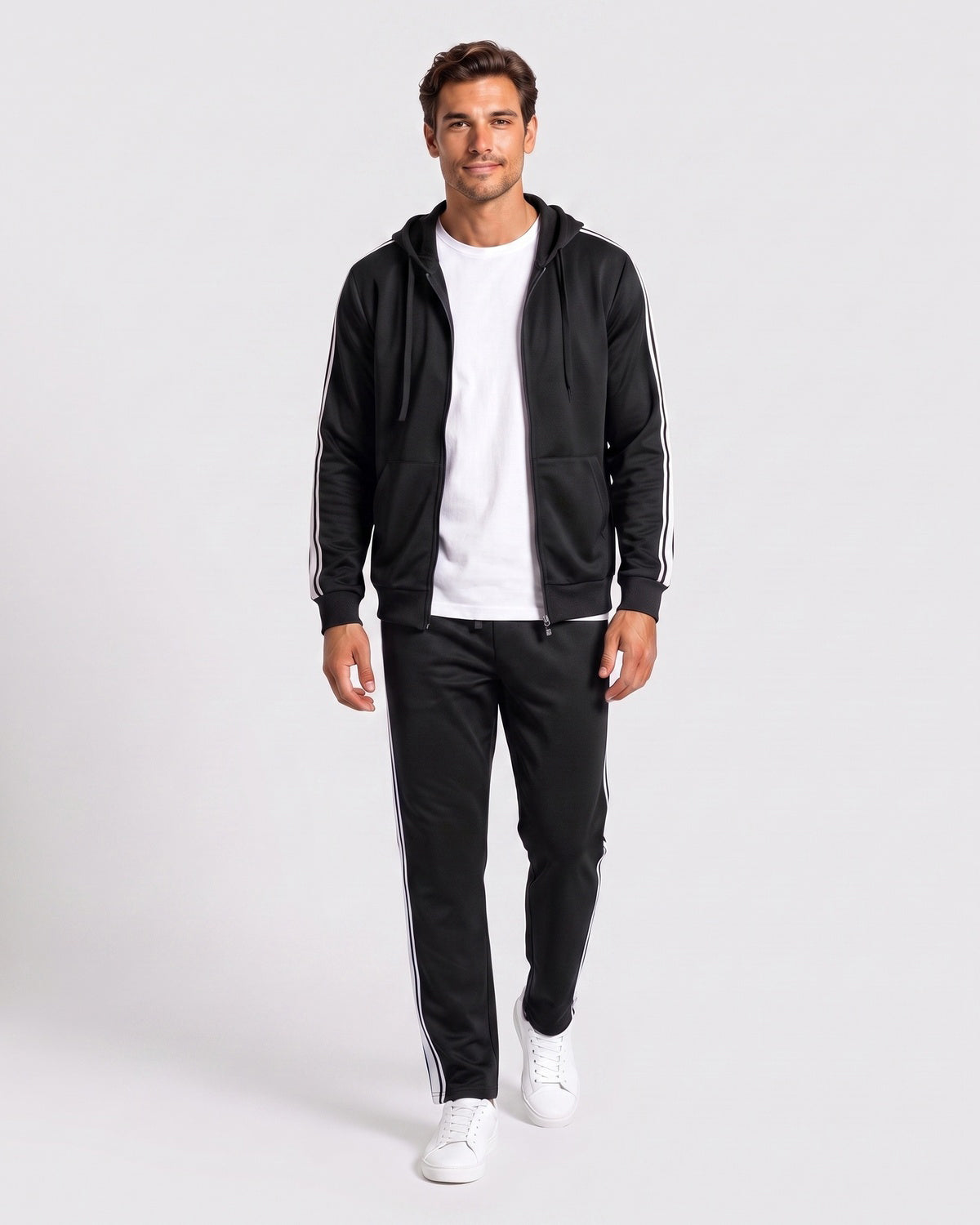 KZZ Men's Spring Hooded Half-Zip Long-Sleeve Top and Straight-Leg Pants