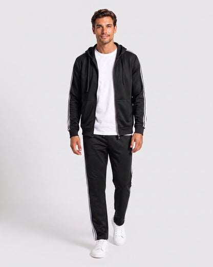 KZZ Men's Spring Hooded Half-Zip Long-Sleeve Top and Straight-Leg Pants