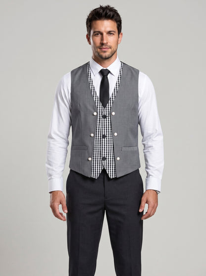 KZZ Men's V-neck double-breasted casual vest