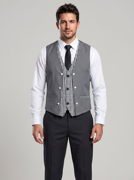 KZZ Men's V-neck double-breasted casual vest