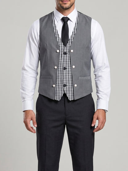 KZZ Men's V-neck double-breasted casual vest