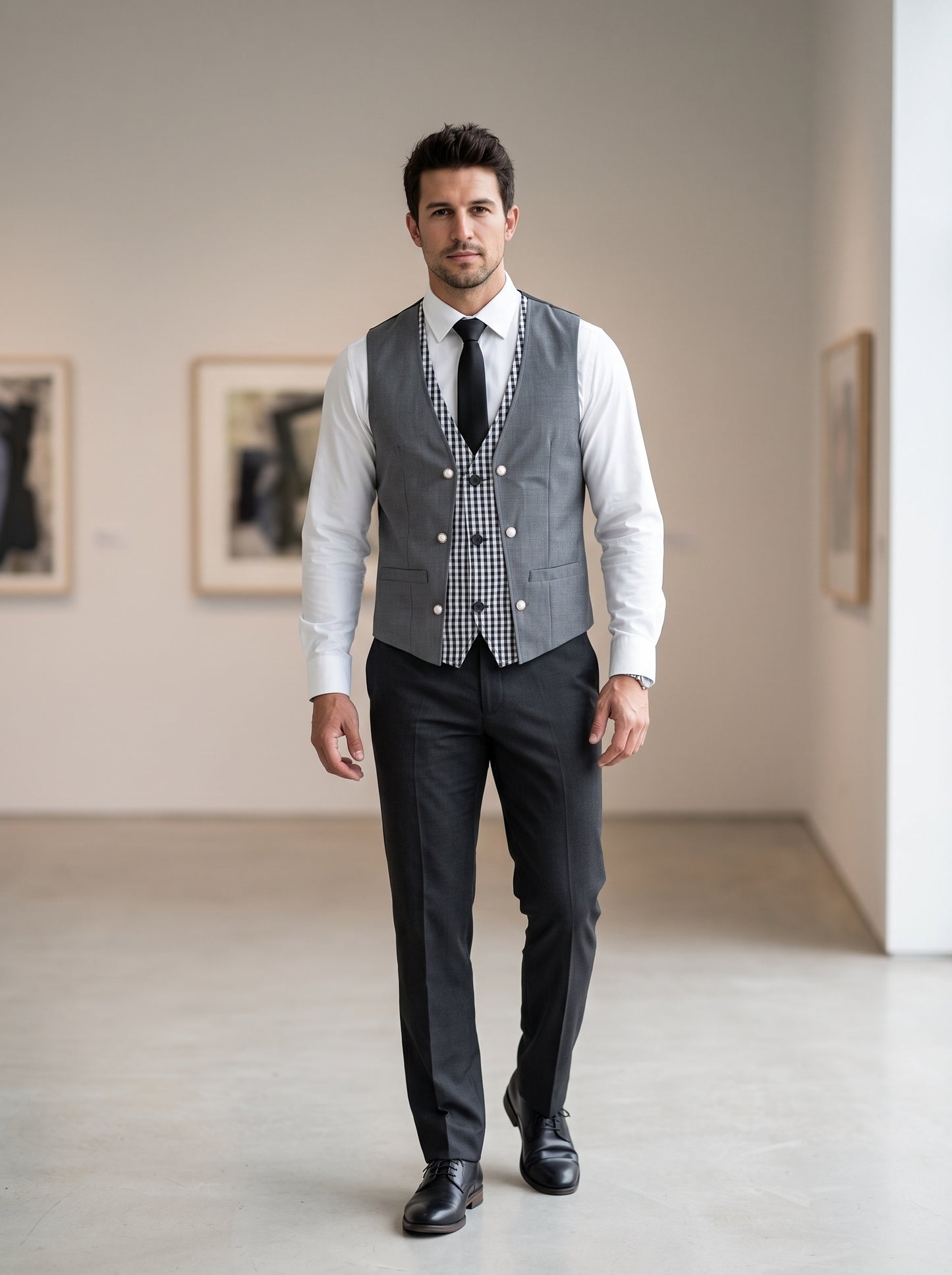KZZ Men's V-neck double-breasted casual vest