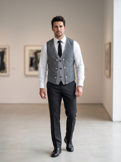 KZZ Men's V-neck double-breasted casual vest