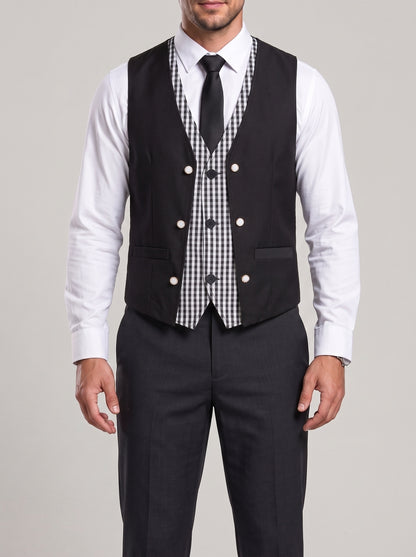 KZZ Men's V-neck double-breasted casual vest