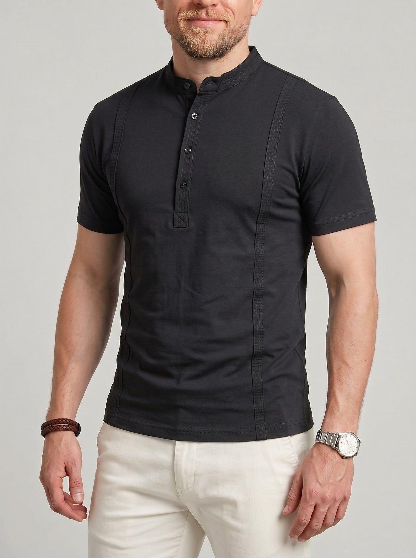 KZZ Men's Solid-Color Slim-Fit Casual Polo Shirt