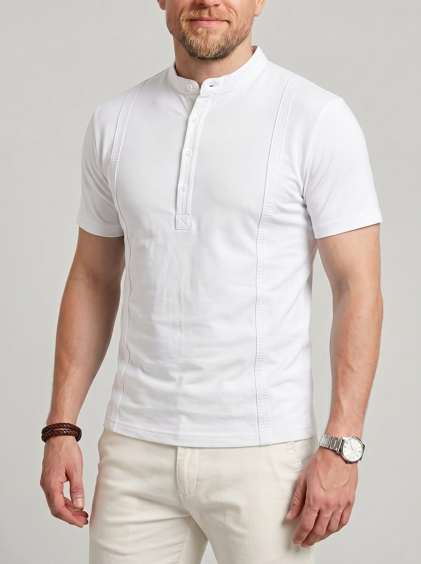 KZZ Men's Solid-Color Slim-Fit Casual Polo Shirt