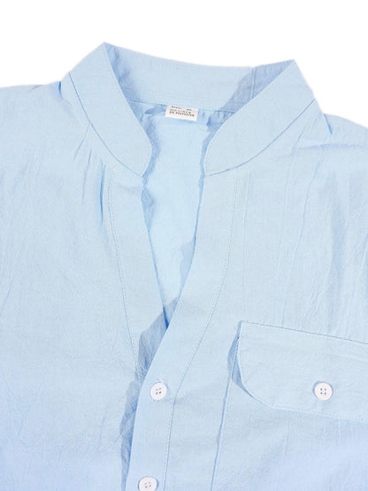 KZZ Men's Casual Short-Sleeve Stand-Collar Shirt and Shorts